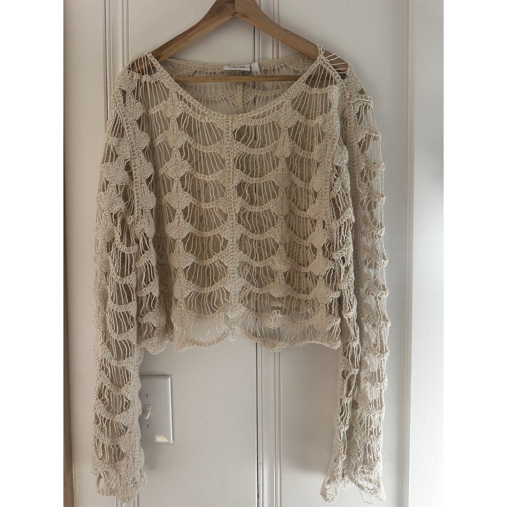 Willow & Root Crochet Knit Top Womens L Sheer Boho Festival Open Weave Crop